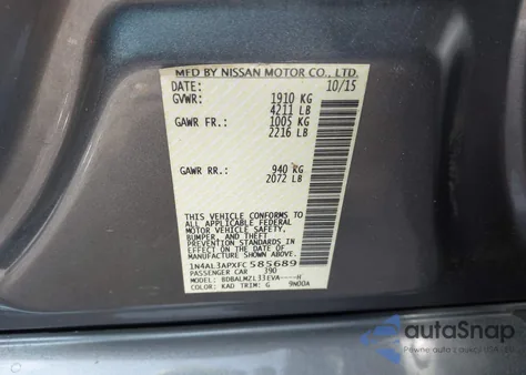 2015 Nissan Altima 2.5 Sv from USA, damaged, VIN 1N4AL3APXFC585689